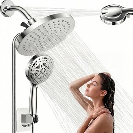 Set de Regaderas para Baño Alta Presión con 8" Cabezal de Ducha de Lluvia y 8+2 Funciones, Regadera de Teléfono 5" Regadera de Mano con Manguera, Fáci