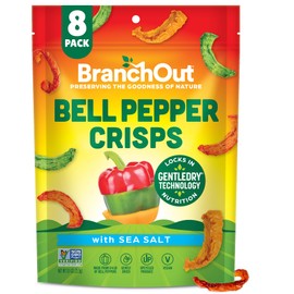 BranchOut Bell Pepper Crisps, 100% Veggies, Delicious Dried Ramen Toppings & Salad Toppers, Gluten Free Snacks, Healthy Veggie Chips, Better than Freeze Dried Food, 0.9 oz Snack Size (Pack of 8)
