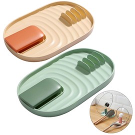 KASESSS 2 Pieces Spoon Rest Kitchen, Plastic Pan Lid Holder, Multifunctional Spoon Holder, Kitchen Utensil Rest with Pot Lid Holder, Saucepan Lid Storage for Spatulas, Tongs, Ladles(Pink,Green)