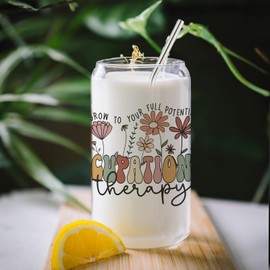 BEHIFL Occupational Therapist Gifts - Occupational Therapy Glass Cup with Lids and Straws 14oz, Occupational Therapy Gifts, OT Gifts, Glass Coffee Tumbler Drinking Jars with Cleaning Brush