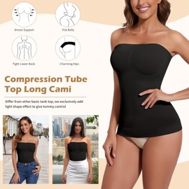 JOYSHAPER Strapless Shapewear Tank Top for Women Tummy Control Shapewear Cami Compression Tube Top Long Strapless Camisole Bandeau Cami Shaper Black XL