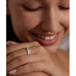 Michooyel Emerald Cut Eternity Ring for Women Channel Setting Wedding Ring Bands Rings Sterling Silver Cubic Zirconia Statement Rings for Women