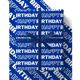 4 x Blue Birthday Wrapping Paper - HUGE 84cm x 60cm Eco Friendly Recyclable Premium Chelsea Everton Leicester Football Birthday Gift Wrap (4 Sheets & 4 Tags)