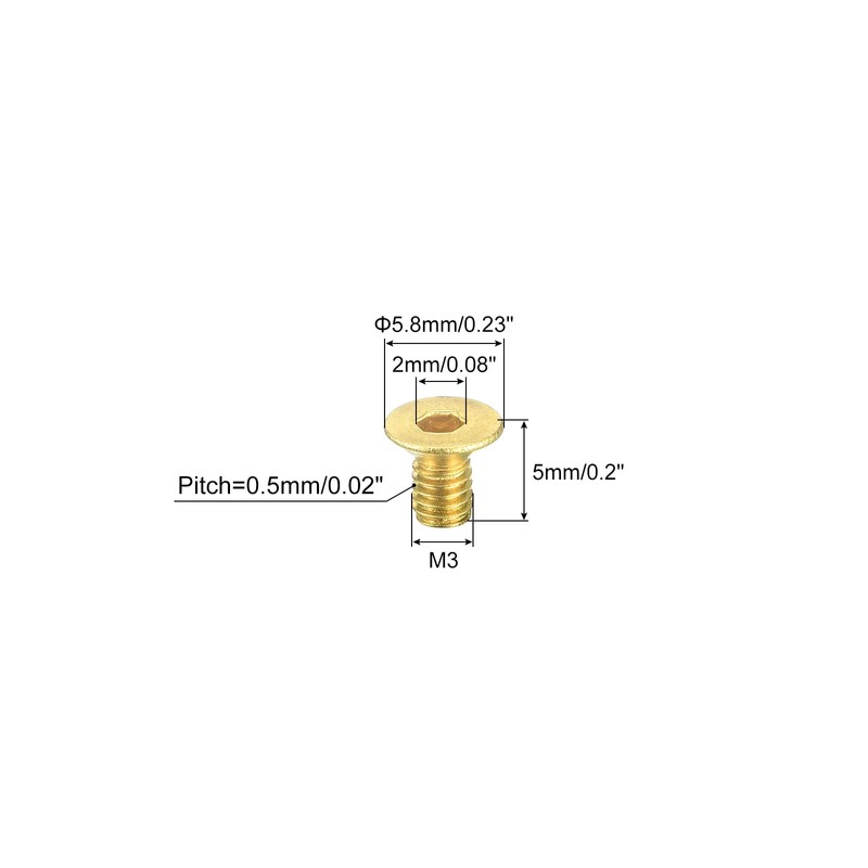 uxcell Flat Head Socket Cap Screws, M3-0.5 x 5mm Brass
