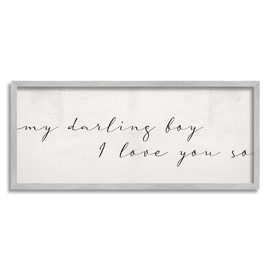 Stupell Industries My Darling Boy I Love You So Charming Text, Designed by Daphne Polselli Gray Framed Wall Art, 13 x 30, Off- White