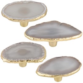 KYEYGWO Pack of 4 Irregular Agate Slices Furniture Knobs, Polished Agate Gemstone Drawer Knobs, Brass Cabinet Knobs, House Decor, Pull Handle, Stone Cabinet Knobs, Dresser Knobs, Natural Colour