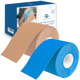 Kinesiology Tape Uncut | 2 Rolls of Athletic Sports Tape in Blue and Beige | 16ft Length and 2'' Width per Roll | Waterproof • Skin-Friendly • Elastic | Ideal for Sports | axion