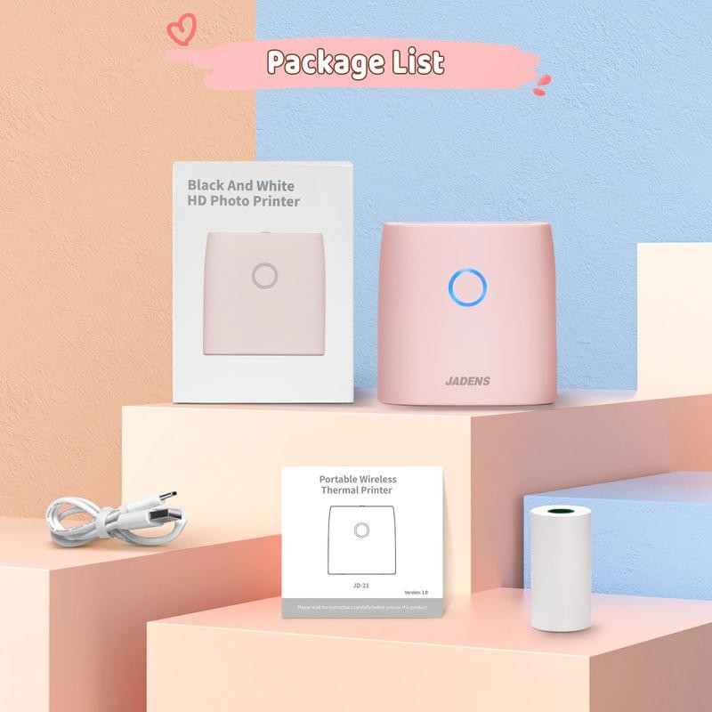 JADENS Mini Sticker Printer-2 Inch Bluetooth Thermal Pocket Printer,Inkless Portable