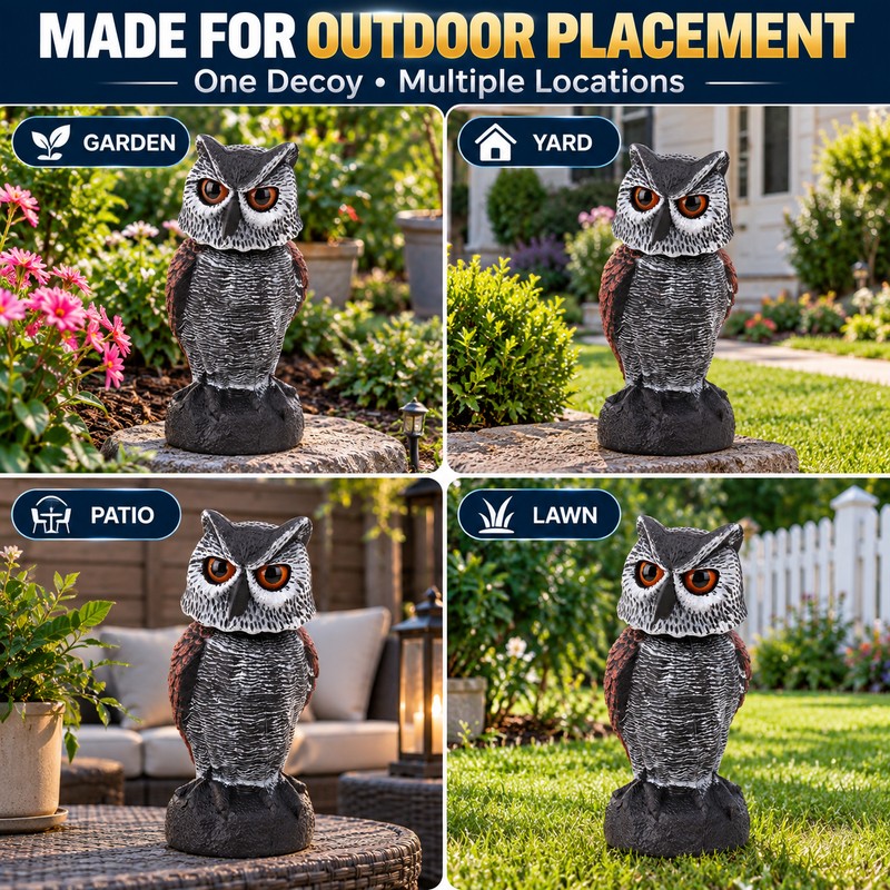 Owl Decoy for Outdoor Bird Deterrence – Shake-Head Plastic Owl