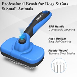 Swihauk Self Cleaning Slicker Brush - Skin Friendly Deshedding Grooming Tool for Dogs & Cats