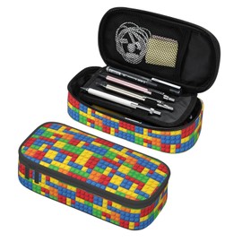 Aoojanu Colorful Bricks Large Pencil Case With Zipper Compartments Stationery Pencil Bag For Kids Teens Students School Supplies