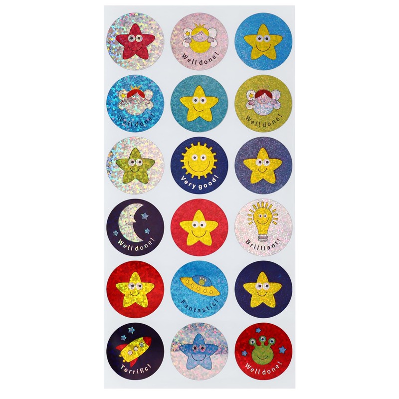 Hybsk Reward Stickers, 25mm Round, Alien Stars, 180 Sheets, Cute,