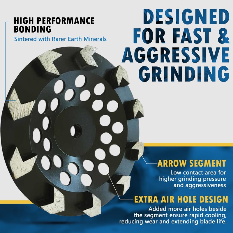 7" High Performance Diamond Grinding Wheels for Concrete, Paint, Epoxy,