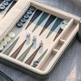 Backgammon Set, Deluxe Leather, Felt Interior, Classic Backgammon Board Game, Green