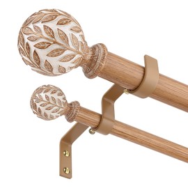 Wolistsa Boho Decorative Double Curtain Rod, 36-122 Inch, White Wood