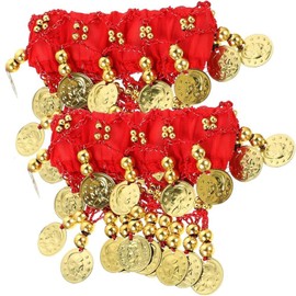 2Pcs Anklet Bracelet Foot Belly Dancer Outfit Belly Dancing Arm Chain Anklet Dance Accessories Hoop Leg Red Chiffon Anklets Bracelet（Red）