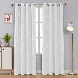 Deconovo Wave Printed Thermal Insulated Blackout Curtains Room Darkening Energy Efficient Panel Grommet Drapes for Bedroom 52W x 96L Inch 2 Panels Greyish White