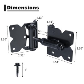 Auxdee Black 90 Degree Adjustable Self Closing Hardware Hinges for Wooden/Vinyl/PVC/Metal Fences,with Installation Screws and Swing Adjuster Tool, Heavy Duty Self Closing Gate Hardware Hinges, 2 Pack