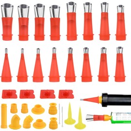 Nirrn Universal Integrated Rubber Nozzle Tool Kit（31 PCS）, Caulking Finisher Set with Base, Caulking Nozzle Applicator, Stainless Steel Caulking Nozzle Set with Connection Base for Brick Joint