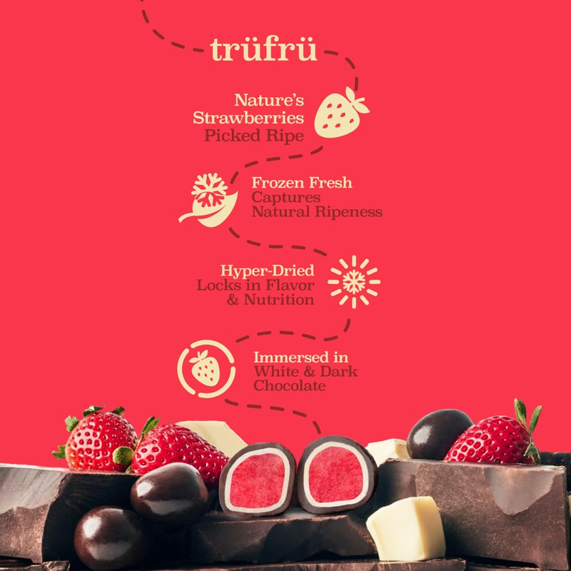 Tru Fru Nature's Strawberries Hyper-Dried Fresh in White & Dark