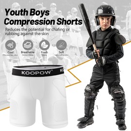 KOOPOW Youth Sliding Shorts Boys Padded Slider Shorts Sliding Pads with Cup Pocket for Baseball, Football, Hockey, Lacrosse,White,XL