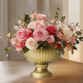 Koyal Wholesale Gold Pedestal Bowl 10 x 8-Inch Metal Floral Gold Bowl Compote Vase, Wedding Compote Vases for Centerpieces