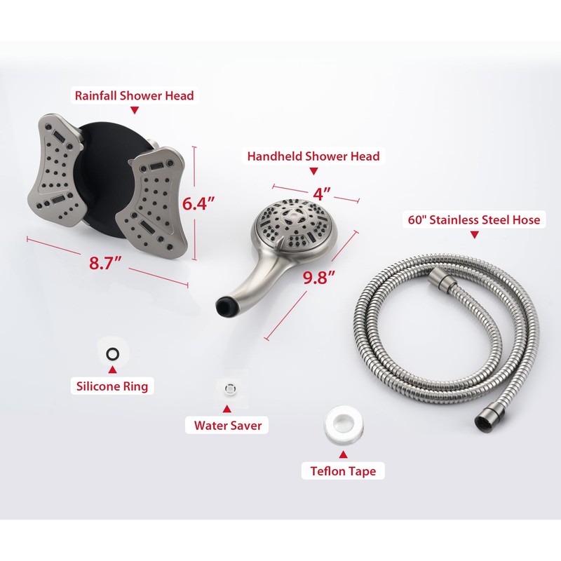 GRICH 2.5GPM Shower Heads with Handheld Spray Combo: 2 in