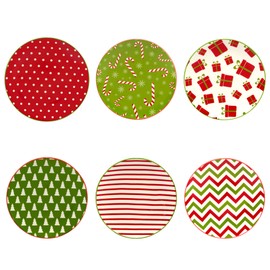 Certified International Holiday Fun 6" Luncheon/Canape Plates, Assorted Designs, Multicolor, Small, Set of 6