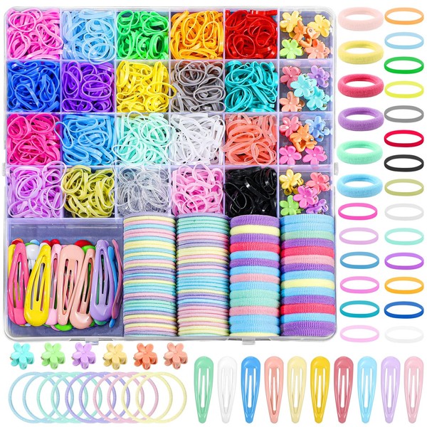 1540 Pcs Girls Hair Accessories Gift Set with Organiser, Toddler Elastic Hair Bands Coloured Hair Ties Small Flower Hair Clips Toddlers Barrettes Christmas Gifts for Girls Kids