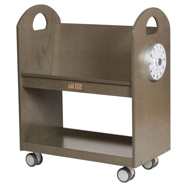 ECR4Kids Mobile Book Cart with Countdown Timer, Classroom Bookshelf, Grey Wash