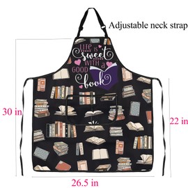 ENSIANTH Book Apron with Pockets Book Lover Gift for Bookworm Reader Gifts Librarian Apron Bookish Nerd Reader Bookworm Gift (24117 Book Apron)