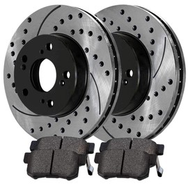 AutoShack Front and Rear Drilled and Slotted Brake Kit Rotors Black and Ceramic Pads Set of 4 Replacement for 2005-2006 Honda CR-V 2.4L 4WD FWD BRAKEPKG405