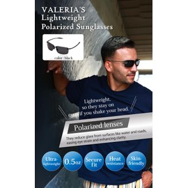 valeria Polarized Lightweight Sunglasses [13g Ultra-Light] UV Protection Sports & Outdoor Hard Case Included (Black)