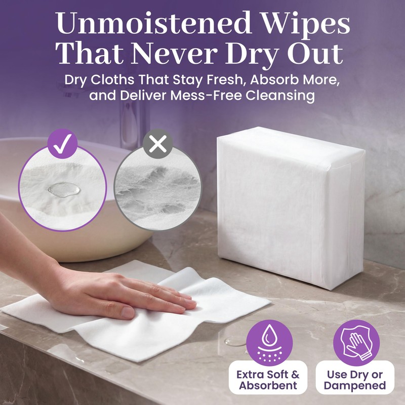 Disposable Dry Wipes, 100 Pack – Ultra Soft Non-Moistened Cleansing