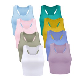 8 Pcs Women Basic Crop Tank Tops Sleeveless Racerback Crop Cotton Top (Green, Yellow, Blue, Pink, White,M)