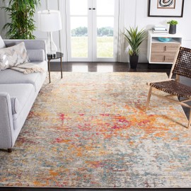 SAFAVIEH Madison Collection Area Rug - 9' Square, Grey & Turquoise, Modern Abstract Design, Non-Shedding & Easy Care, Ideal for High Traffic Areas in Living Room, Bedroom (MAD460G)