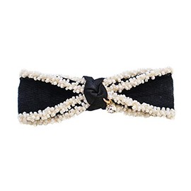 Sparkle Handmade Beads with Crystal Pendant Bow Barrettes Rhinestone Bowknot Hair Barrettes for Thick Hair Chic Bling Hair Clips For Styling Long Hair (White)