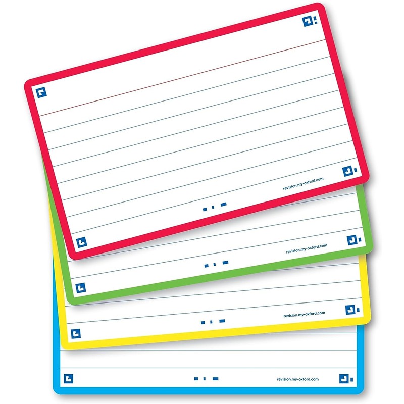Oxford Flash Cards, Revision Cards, Assorted Colours, Ruled, 7.5 x