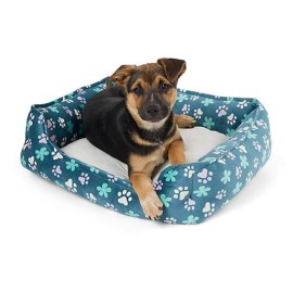 Top Paw Blue Floral Cuddler Small Dog Bed w/ Paw Prints - Machine Washable NWT
