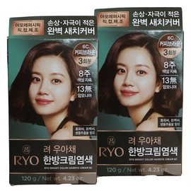 Ryeo Uachae Stylish Gray Hair Cream Hair Dye 6C Coffee Brown x2 / 려 우아채 멋내기 새치크림 염색약 6C 커피브라운 x2개