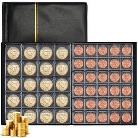 250 Pockets Coin Collection Book,Coin Collecting Storage,21.8x16.8cm Coin Collection Coin Album,PU Leather Cover Coin Collection Holder Book, PVC 10 Pages Coin Sleeves for Coins,Stamps,Medallions