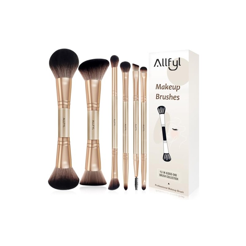 Set de Brochas de Maquillaje 6 Piezas Doble Punta, 12