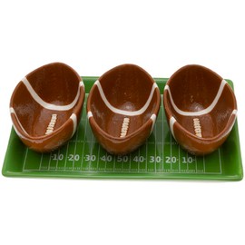 Boston International Serving Tray Football Party Ceramic Condiment Server Platter with Three Bowls, 10 x 6-Inches, Football Fever