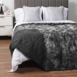 PAVILIA Gray Fluffy Bed Blanket, King Size, Fuzzy Blanket for Women Men, Furry Plush Warm Large Blanket for Couch Sofa, Super Soft Thick Faux Fur Sherpa Blanket, Tie-Dye, 90x108