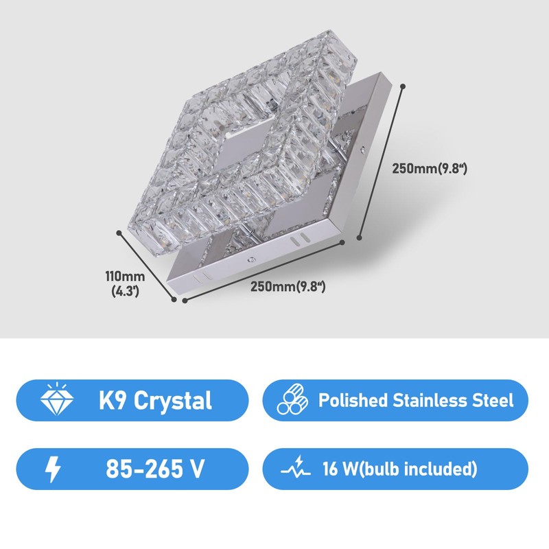 YPQXYHDA Mini Modern Crystal Chandeliers Square Flush Mount Ceiling Light