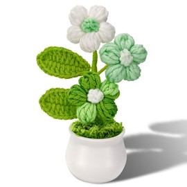 Phaicoilo Crochet Potted Puff Flowers Knitted: Handmade Knitted Flower for Decorations Car Dashboard Desk Decor (Green)