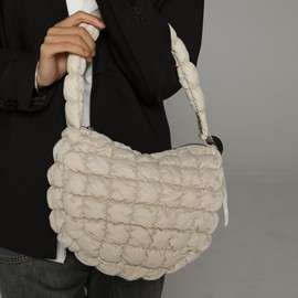 NAARIIAN Puffer bag Lightweight Quilted Tote Bags Puffy shoulder bag for Women Crossbody purse Padded handbag(White)