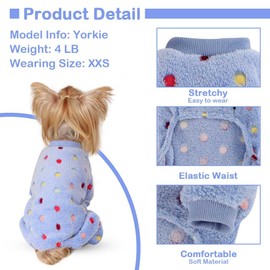 Sebaoyu Fleece Dog Sweater for Small Dog Girl Boy Winter Cute Warm Small Dog Pajamas Polka Dot Pet Clothes Puppy Sweater for Yorkie Cat Tiny Dog Clothes Outfit Dog Pjs 4 Legs Jumpsuit（Blue,X-Small）