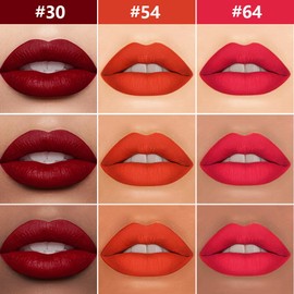 3Pcs 2 in 1 Dark Red Orange Red Fire Red Matte Lip Liner and Liquid Lipstick Stain Makeup Set for women, Long Lasting Smudge Proof Lip Tint Matte Finish Lip Gloss for All-Day Color Hold, Set29