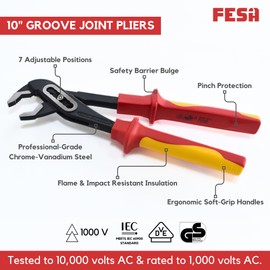 FESA Electrician Insulated Pliers Set - 1000V 5-Piece Professional Electrician Pliers Set with Chrome Vanadium (CR-V) Jaws & Soft-Grip Traction Handles - 1000V Insulated Tools for Electricians